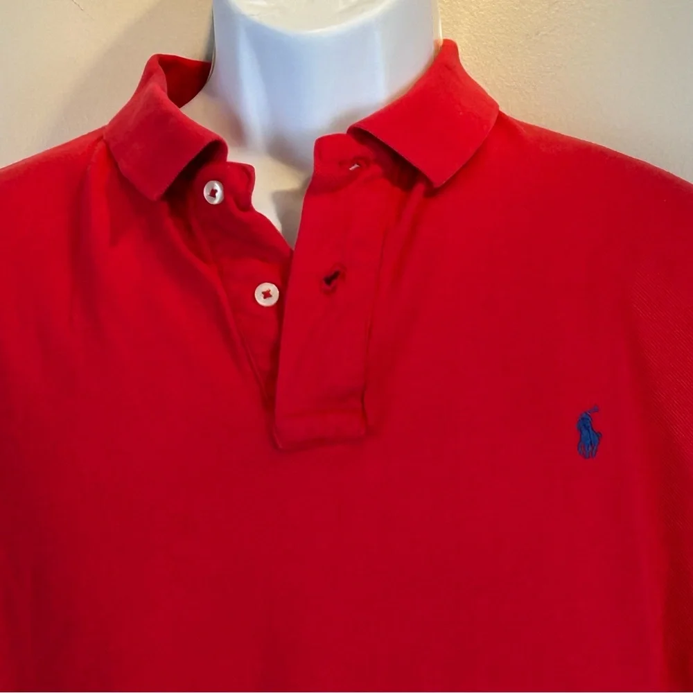 Polo Ralph Lauren Mens Sz L Custom Fit Short Sleeve Polo Shirt Solid Red‎ Cotton